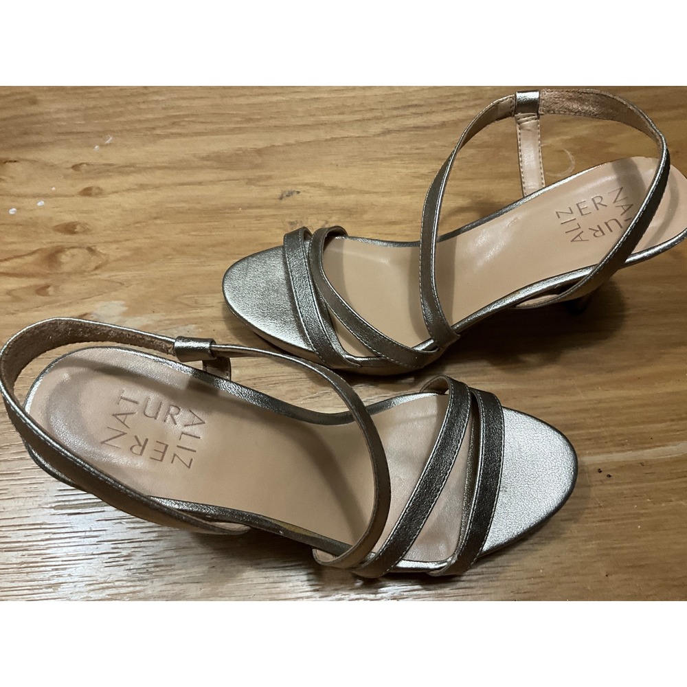 Naturalizer Brenta Metallic Silver Strappy Slingback Heels Sandals Womens 7.5M
